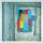 Painting by Ben Nicholson depicting coloured shapes based on abstract still life of bottles & glasses against a grey background.