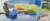 A painting by Ivon Hitchens showing abstract shapes of various colours, mostly blue tones around the edges, with yellows reds and browns towards the centre