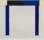 Etching by Philip Reeves showing a cream, black and blue geometric form creating the appearance of bridged gap between two vertical rectangular forms in blue.