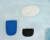 Gouache painting by William Scott of blue, black and white shapes on a pale blue background.