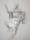 A charcoal drawing by Hans Feibusch of a classical figure wearing a toga with his hand and head raised to the left.