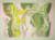 Gouache painting by Hans Feibusch in pastel pink, yellow and green. Four classical figures in togas and wreath crowns stretch and reach for each other.