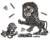 Black and white engraving showing a lion cub playing with the head of Santa while an older lion rears over it.