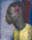 Portrait side on of black man with hibiscus pink flower in ear wearing a yellow shirt