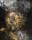 Abstract landscape of gold and white swirls on black background