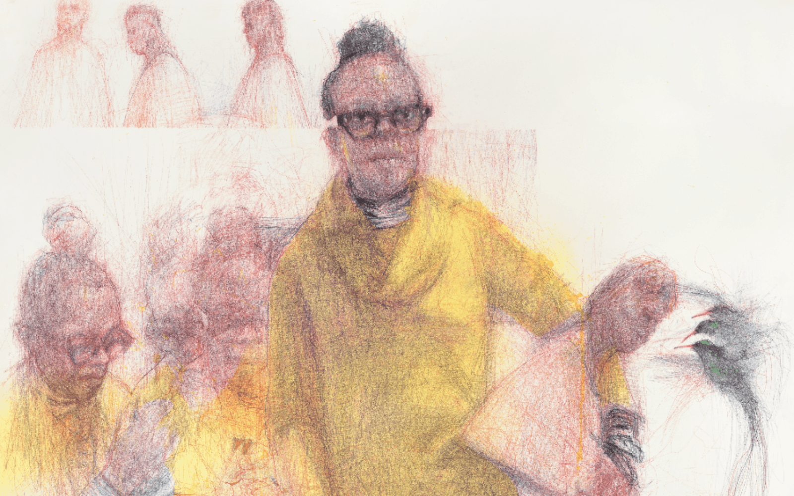 Curtis Holder (b. 1968), Charmaine Watkiss and I: Makers of Memory, 2025, Coloured Pencil and acrylic gouache on paper, 153.5 x 102cm, Courtesy of the Artist.